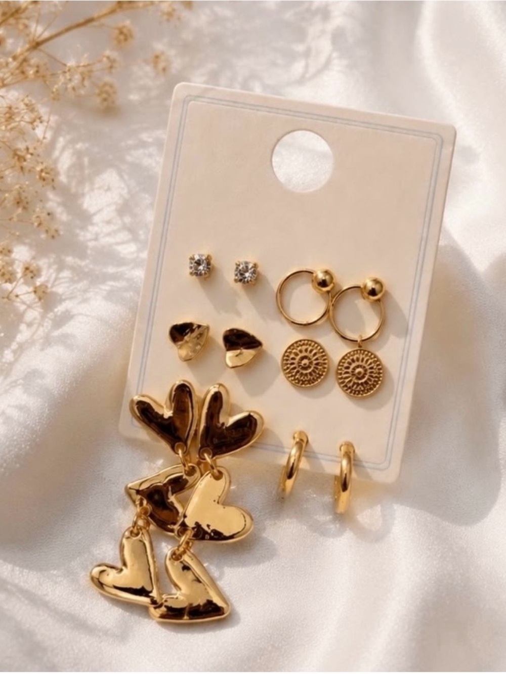 Gold Heart & Hoop Earring Set